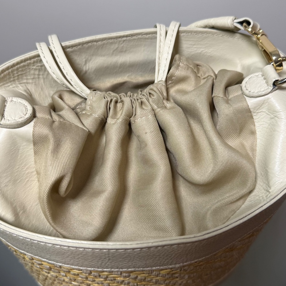 Divina Firenze Bucket Bag Women's Medium Cream Good Woven Leather Made in Italy - Picture 5 of 10